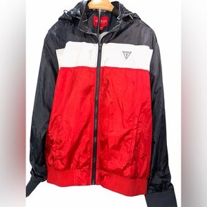 Guess LA Red Navy Jacket Windbreaker Hoodie Athletic Leisure Wear Early Y2K